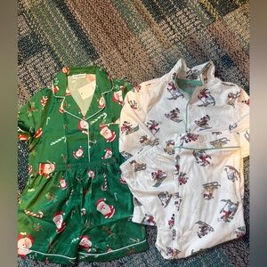 NWT Festive Green Santa Pajama Short Set AND NWOT winter Mickey flannel pajamas